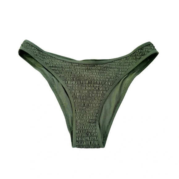 KENDALL + KYLIE Henley Smocked Cheeky Bikini Bottom Dark Ivy Size XL NWT - Picture 5 of 14